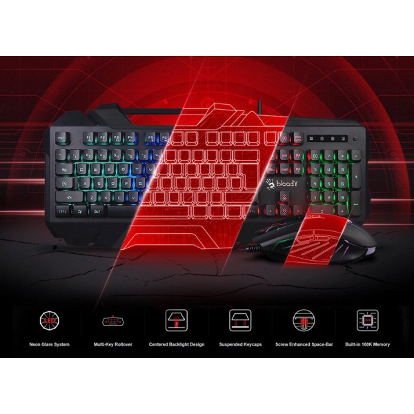 BLOODY set ποντίκι & πληκτρολόγιο BLD-B2500, ενσύρματα, 4000Cpi, μαύρο BLOODY set ποντίκι & πληκτρολόγιο BLD-B2500, ενσύρματα, 4000Cpi, μαύρο