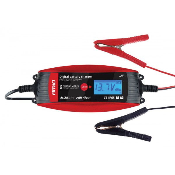 AMIO Ψηφιακός φορτιστής μπαταριών οχημάτων 02088, 6V/12V, 2A/4A