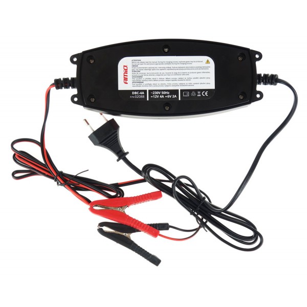 AMIO Ψηφιακός φορτιστής μπαταριών οχημάτων 02088, 6V/12V, 2A/4A