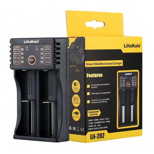 LIITOKALA φορτιστής LII-202 για μπαταρίες NiMH/CD, Li-Ion, IMR, 2 slots LIITOKALA φορτιστής LII-202 για μπαταρίες NiMH/CD, Li-Ion, IMR, 2 slots