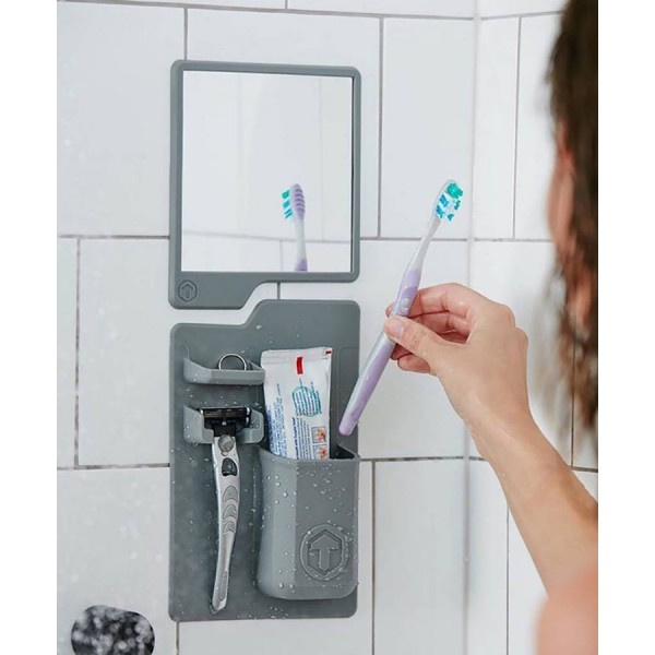 Σετ καθρέπτης και θήκη οδοντόβουρτσας από σιλικόνη TMV-0001, γκρι