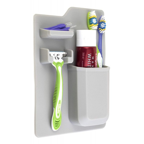 Σετ καθρέπτης και θήκη οδοντόβουρτσας από σιλικόνη TMV-0001, γκρι