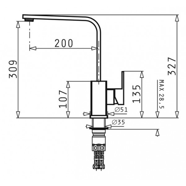 PYRAMIS μπαταρία κουζίνας Cecilia 090917301, 1/2", ανοξείδωτη, ασημί