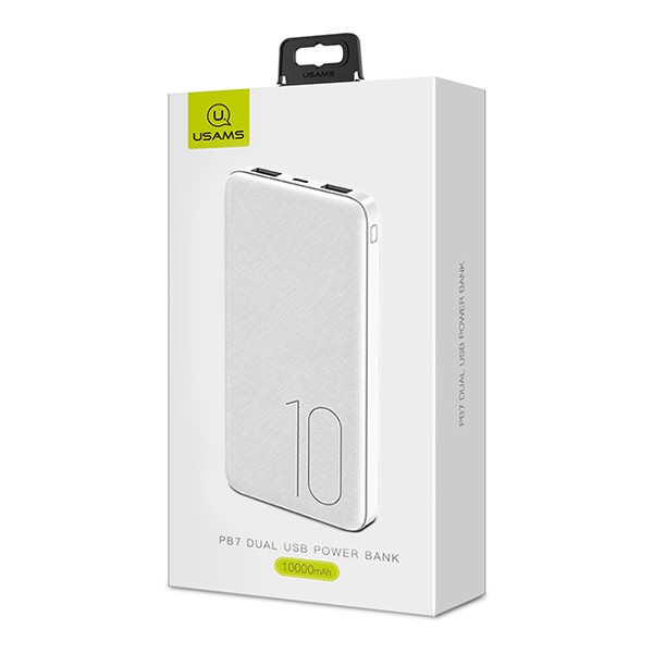 USAMS power bank PB7 10000mAh, 2x output, 2.1A, λευκό