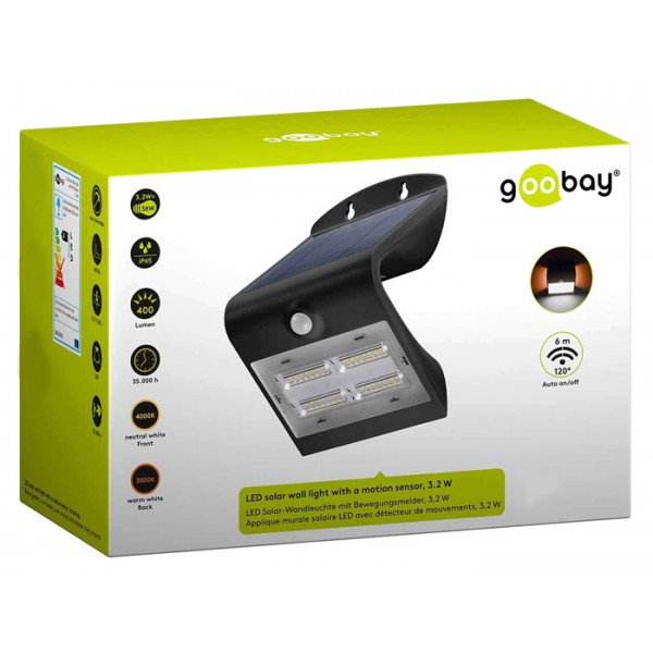 GOOBAY LED ηλιακό φωτιστικό 45807, 3.2W, 400lm, 2000mAh, IP65, μαύρο