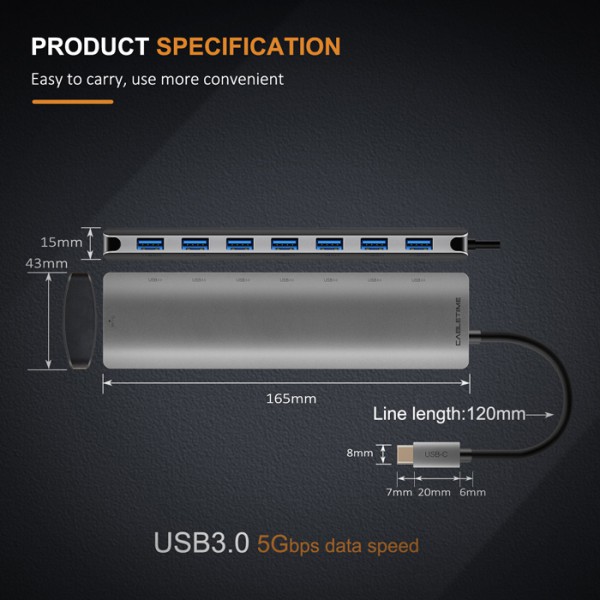 CABLETIME hub Type-C C160, 7-ports USB 3.0 , 5Gbps, 0.15m, ασημί CABLETIME hub Type-C C160, 7-ports USB 3.0 , 5Gbps, 0.15m, ασημί
