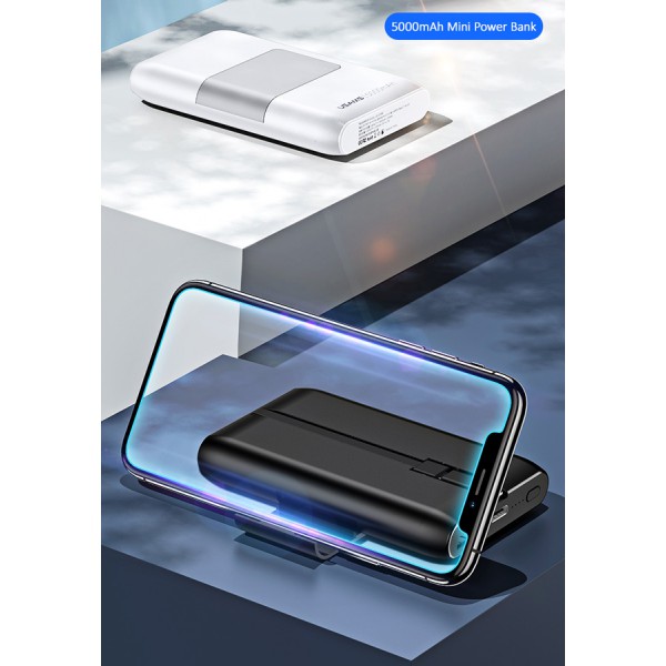 USAMS power bank US-CD99 5000mAh, slim, stand, 2x output, 2.1A, λευκό