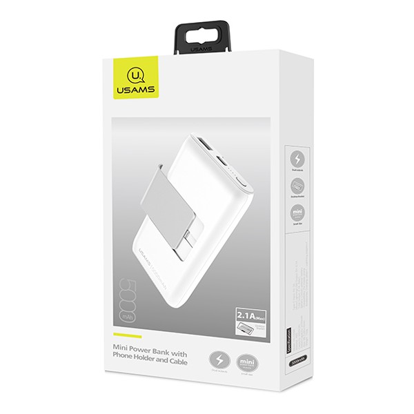 USAMS power bank US-CD99 5000mAh, slim, stand, 2x output, 2.1A, λευκό
