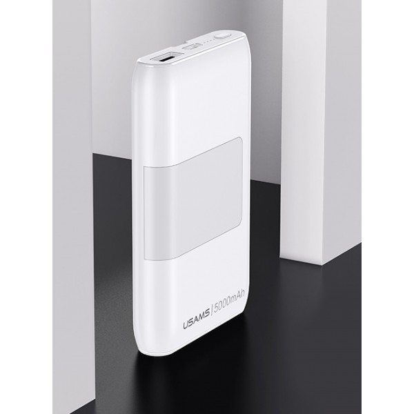 USAMS power bank US-CD99 5000mAh, slim, stand, 2x output, 2.1A, λευκό