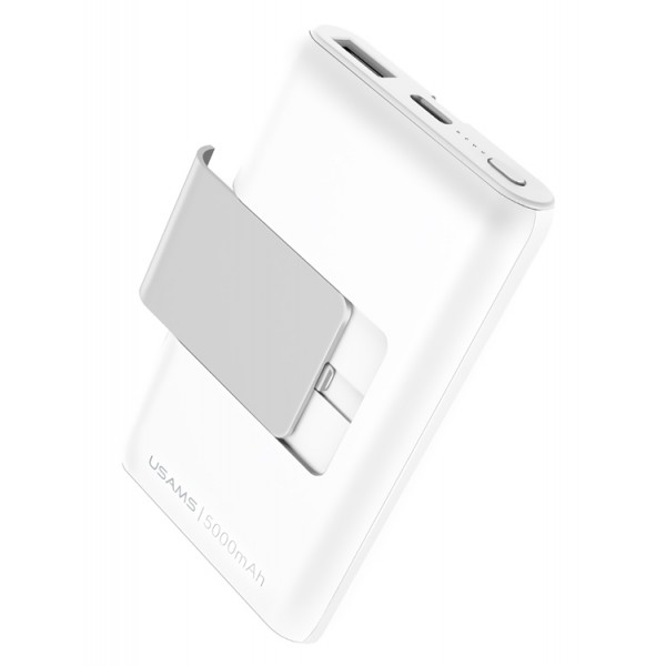 USAMS power bank US-CD99 5000mAh, slim, stand, 2x output, 2.1A, λευκό