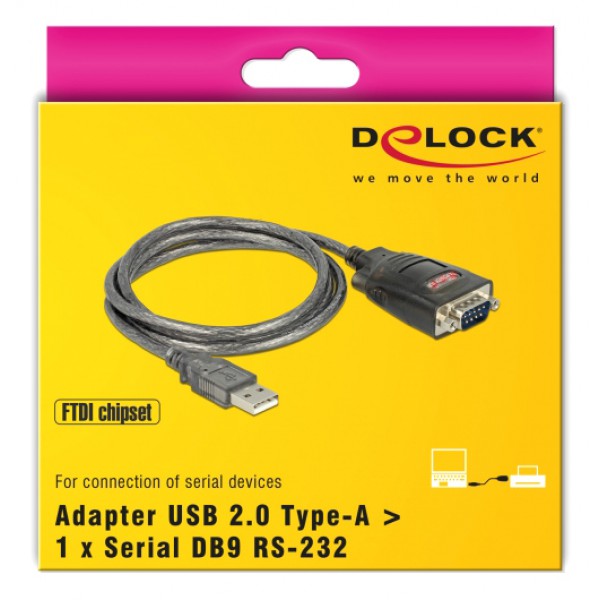 DELOCK καλώδιο USB 2.0 σε serial RS-232 DB9 61364, 1m, μαύρο-διαφανές DELOCK καλώδιο USB 2.0 σε serial RS-232 DB9 61364, 1m, μαύρο-διαφανές