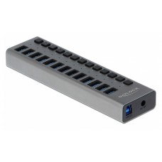 DELOCK hub 13x USB με διακόπτες 63977, USB 3.0, 5Gbps, 5A, LED, γκρι