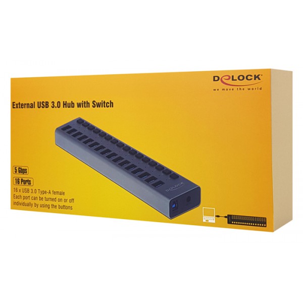 DELOCK hub 16x USB με διακόπτες 63978, USB 3.0, 5Gbps, 7.5A, LED, γκρι DELOCK hub 16x USB με διακόπτες 63978, USB 3.0, 5Gbps, 7.5A, LED, γκρι