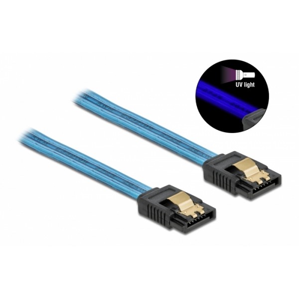 DELOCK Καλώδιο SATA III 7pin 82127, με UV επίστρωση, 0.3m, μπλε