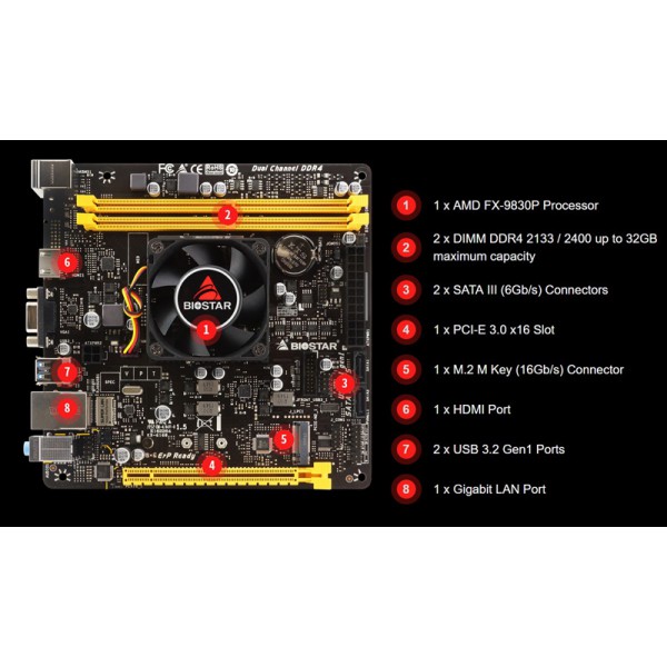BIOSTAR Μητρική A10N-9830E και CPU FX-9830P, 2x DDR4, USB 3.2, Ver. 6.0 BIOSTAR Μητρική A10N-9830E και CPU FX-9830P, 2x DDR4, USB 3.2, Ver. 6.0
