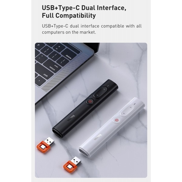 BASEUS τηλεχειριστήριο παρουσιάσεων ACFYB-A02 με laser 100m, λευκό