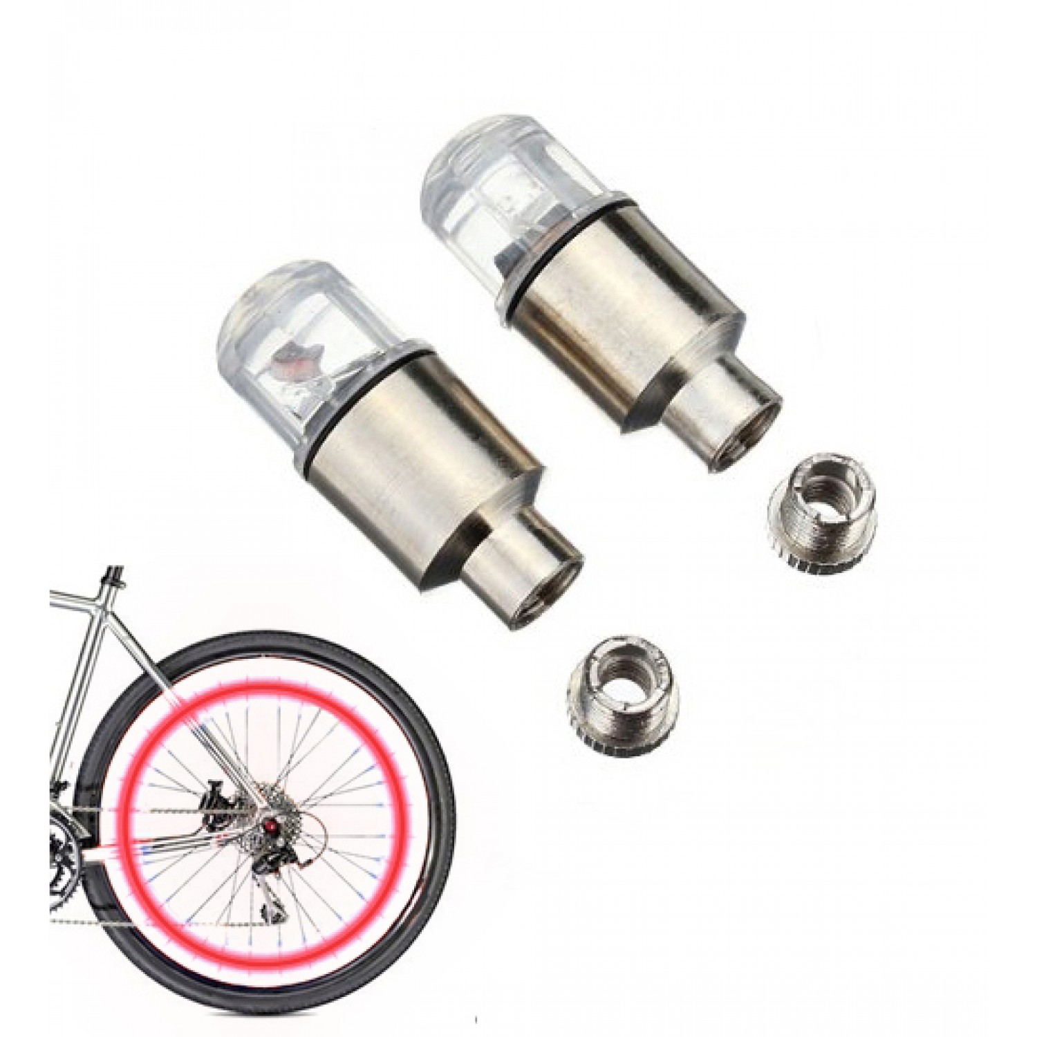 Καπάκι βαλβίδας ποδηλάτου με φως, 2 τμχ, κόκκινο