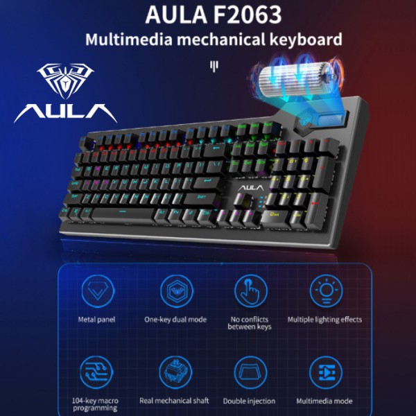 AULA μηχανικό πληκτρολόγιο AUL-F2063, RGB, blue switch, μαύρο-γκρι AULA μηχανικό πληκτρολόγιο AUL-F2063, RGB, blue switch, μαύρο-γκρι