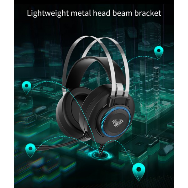 AULA gaming headset S601USB, RGB, USB, 50mm, μαύρο