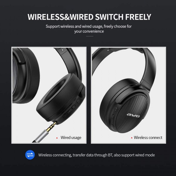 AWEI headphones A780BL, wireless & wired, BT 5.0, μαύρα AWEI headphones A780BL, wireless & wired, BT 5.0, μαύρα