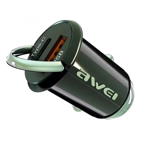 AWEI φορτιστής αυτοκινήτου C-708, USB + Type-C, 45W, μαύρος AWEI φορτιστής αυτοκινήτου C-708, USB + Type-C, 45W, μαύρος