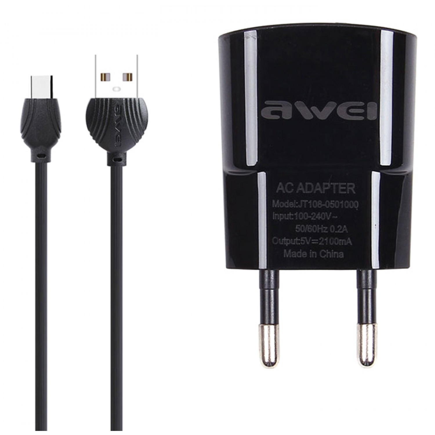 AWEI φορτιστής τοίχου με καλώδιο C-831, USB, 2.1A, μαύρος