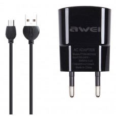 AWEI φορτιστής τοίχου με καλώδιο C-831, USB, 2.1A, μαύρος