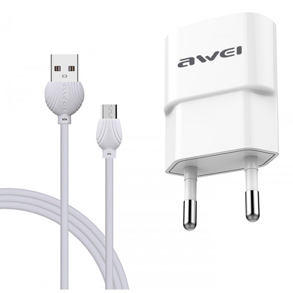 AWEI φορτιστής τοίχου με καλώδιο C-831, USB, 2.1A, λευκός AWEI φορτιστής τοίχου με καλώδιο C-831, USB, 2.1A, λευκός