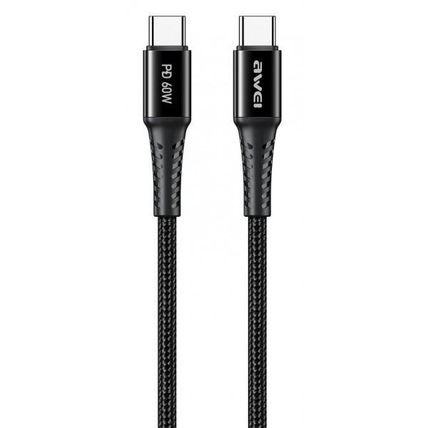 AWEI καλώδιο USB Type-C CL-111T, PD 60W, 3A, 1m, μαύρο AWEI καλώδιο USB Type-C CL-111T, PD 60W, 3A, 1m, μαύρο