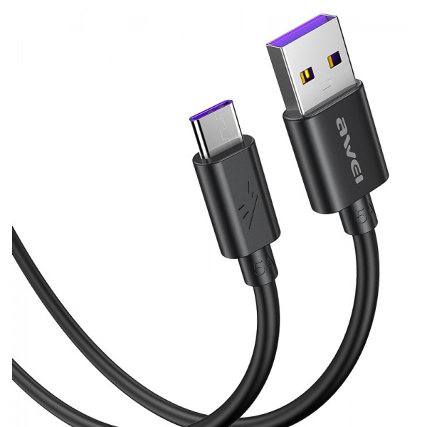AWEI καλώδιο USB σε Type-C CL-113T, 5A, 0.30m, μαύρο AWEI καλώδιο USB σε Type-C CL-113T, 5A, 0.30m, μαύρο