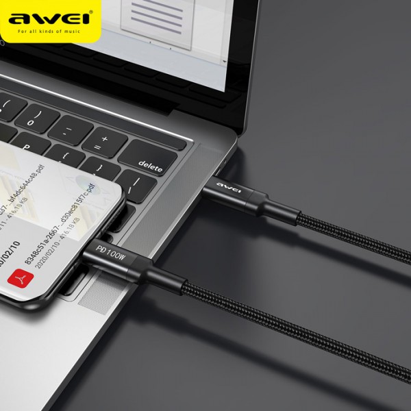 AWEI καλώδιο USB Type-C CL-117T, PD 100W, 5A, 1m, μαύρο