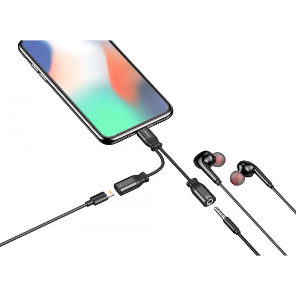 AWEI αντάπτορας Lightning σε Lightning & 3.5mm CL-73, 2A, μαύρος AWEI αντάπτορας Lightning σε Lightning & 3.5mm CL-73, 2A, μαύρος