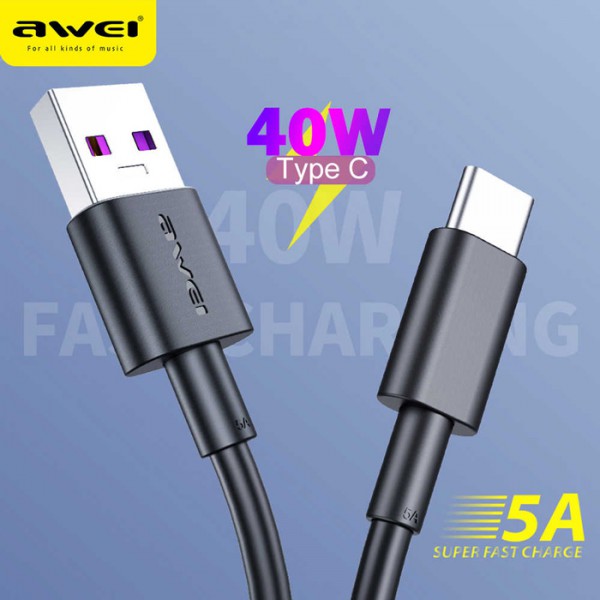 AWEI καλώδιο USB σε Type-C CL-77T, 5A, 1m, μαύρο