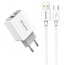 AWEI φορτιστής τοίχου με καλώδιο PD4, USB & Type-C, 20W, λευκός