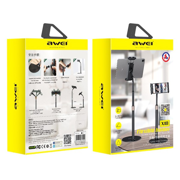 AWEI βάση για smartphone X18, ρυθμιζόμενη, μαύρη