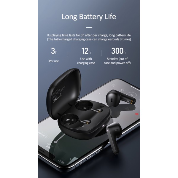 USAMS earbuds US-SM001 με θήκη φόρτισης, True Wireless, μαύρα USAMS earbuds US-SM001 με θήκη φόρτισης, True Wireless, μαύρα