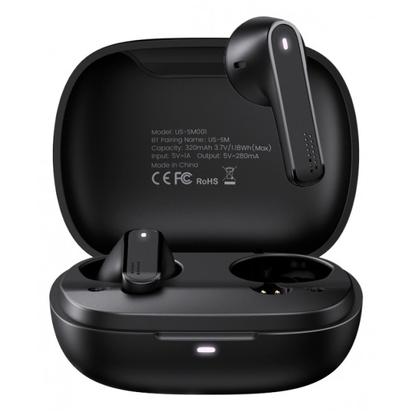 USAMS earbuds US-SM001 με θήκη φόρτισης, True Wireless, μαύρα USAMS earbuds US-SM001 με θήκη φόρτισης, True Wireless, μαύρα