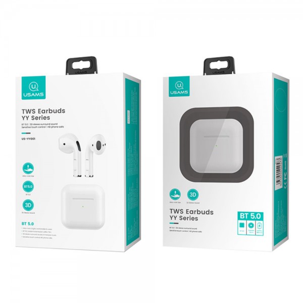 USAMS earphones US-YY001 με θήκη φόρτισης, True Wireless, λευκά