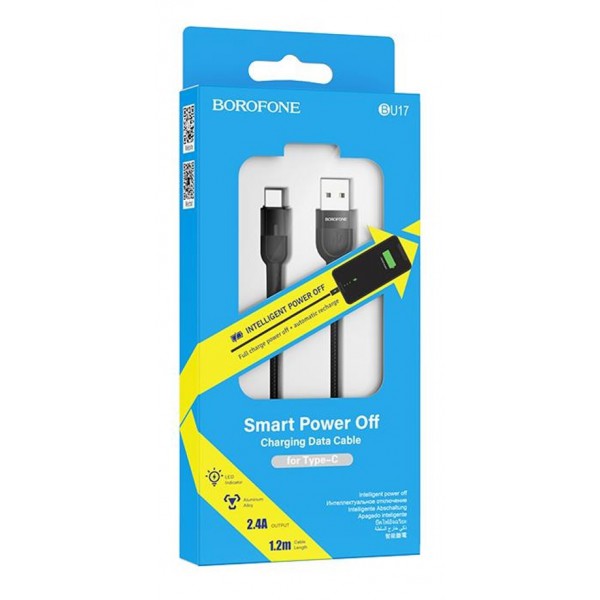 BOROFONE καλώδιο USB σε Type-C BU17, LED, 2.4A, 1.2m, μαύρο