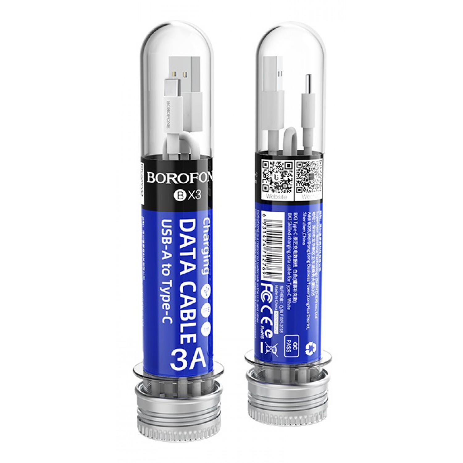 BOROFONE stand καλωδίων BX3 USB σε Type-C, 1m, 30τμχ, λευκό BOROFONE stand καλωδίων BX3 USB σε Type-C, 1m, 30τμχ, λευκό