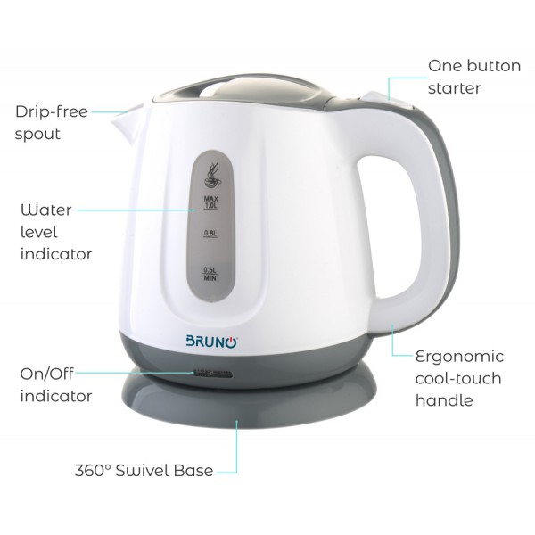 BRUNO Ηλεκτρικός βραστήρας BRN-0027, 1100w, 1lt, βάση 360° BRUNO Ηλεκτρικός βραστήρας BRN-0027, 1100w, 1lt, βάση 360°