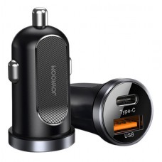 JOYROOM φορτιστής αυτοκινήτου C-A08, USB + Type-C, 30W, μαύρος