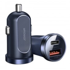 JOYROOM φορτιστής αυτοκινήτου C-A08, USB + Type-C, 30W, μπλε