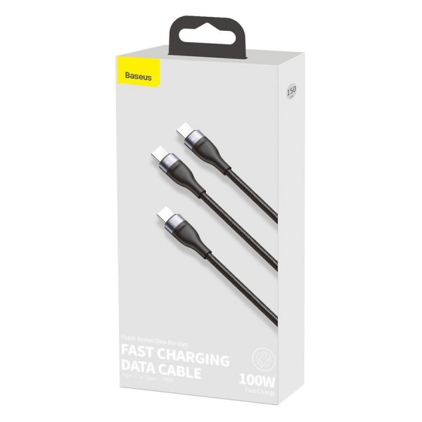 BASEUS καλώδιο USB Type-C σε 2x USB Type-C CA1T2-C01, 100W, 1.5m, μαύρο