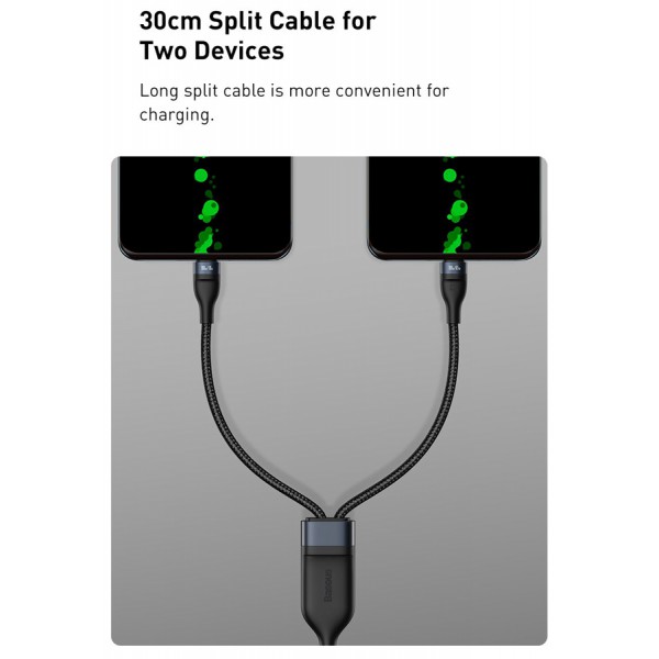 BASEUS καλώδιο USB Type-C σε 2x USB Type-C CA1T2-C01, 100W, 1.5m, μαύρο
