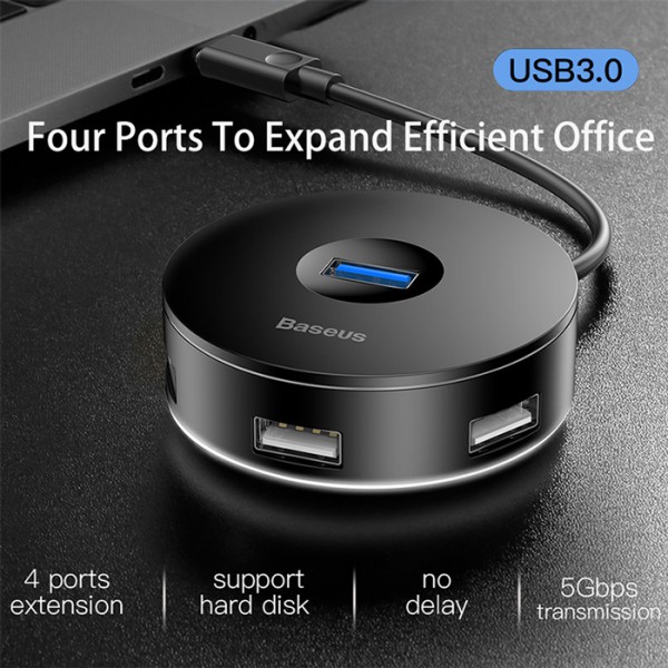 BASEUS USB Type-C hub CAHUB-G01, 1x USB 3.0, 3x USB 2.0, μαύρο