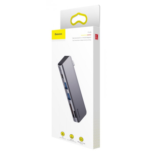 BASEUS USB Type-C hub CAHUB-K0G, 2x USB 3.0, Type-C, SD/Micro SD, γκρι BASEUS USB Type-C hub CAHUB-K0G, 2x USB 3.0, Type-C, SD/Micro SD, γκρι