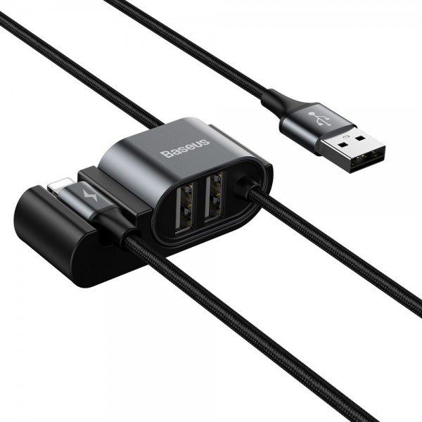 BASEUS καλώδιο αυτοκινήτου USB σε Lightning CALHZ-01, 2x USB, 3A, μαύρο BASEUS καλώδιο αυτοκινήτου USB σε Lightning CALHZ-01, 2x USB, 3A, μαύρο