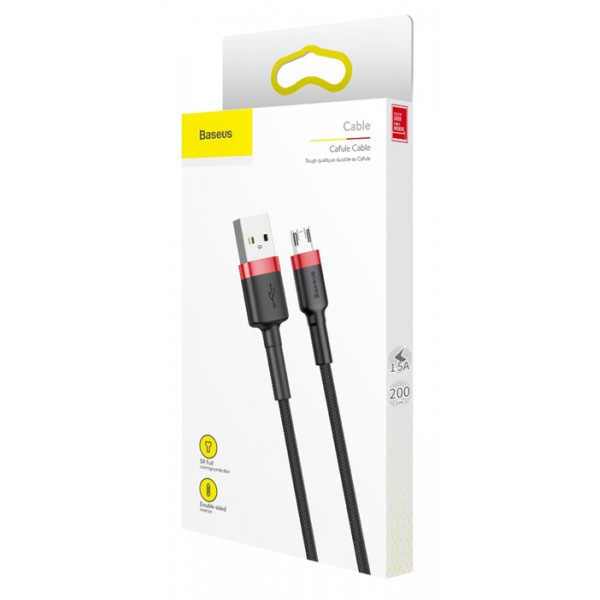 BASEUS καλώδιο USB σε Micro CAMKLF-C91, 1.5A, 2m, μαύρο-κόκκινο BASEUS καλώδιο USB σε Micro CAMKLF-C91, 1.5A, 2m, μαύρο-κόκκινο