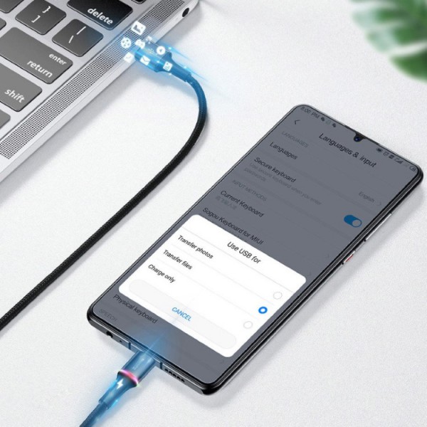 BASEUS καλώδιο USB σε Type-C CATGH-H01, LED, 5A 40W, 2m, μαύρο BASEUS καλώδιο USB σε Type-C CATGH-H01, LED, 5A 40W, 2m, μαύρο